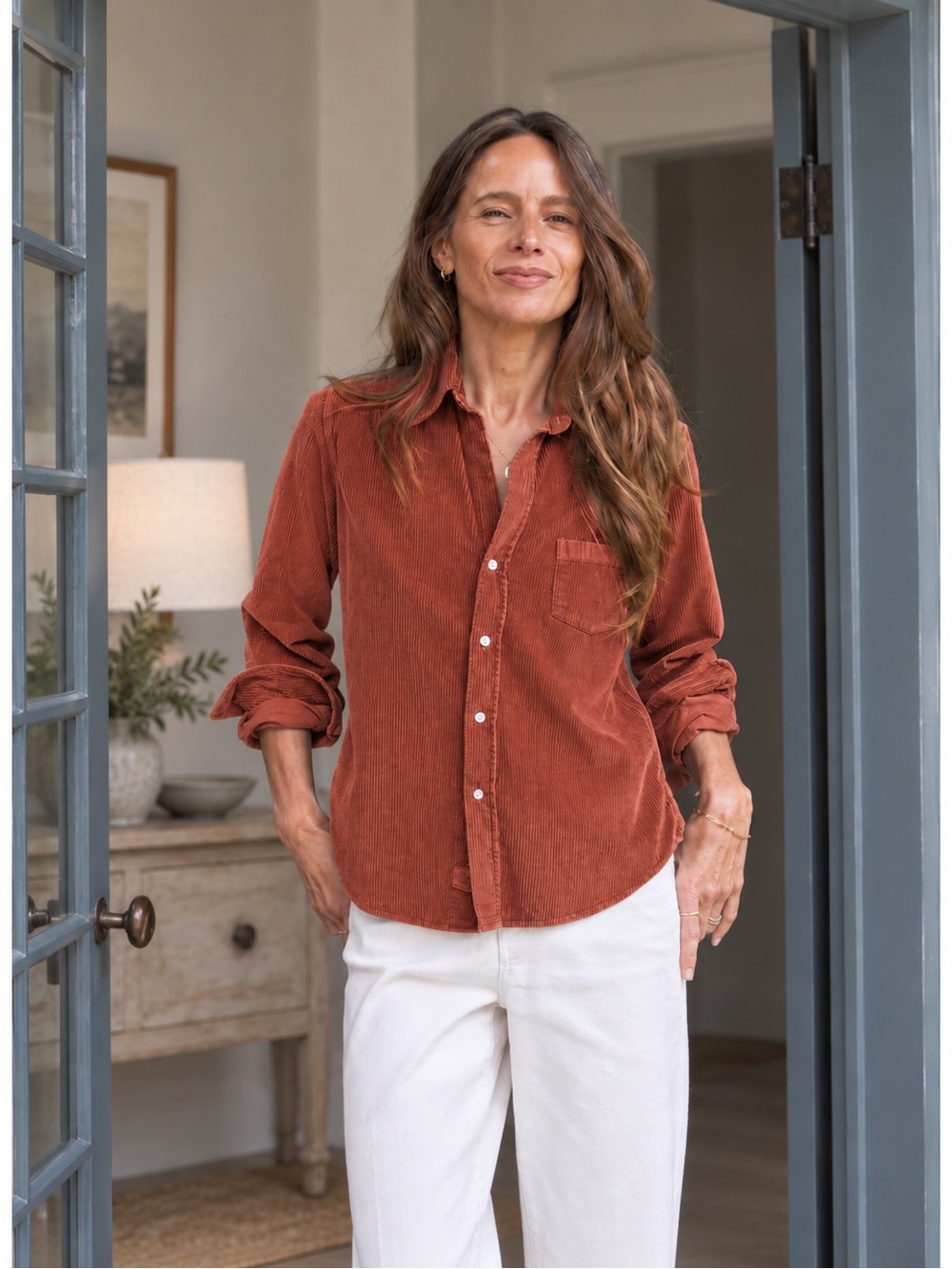 Frank & Eileen Barry Corduroy Shirt XS Redwood Rust EUC